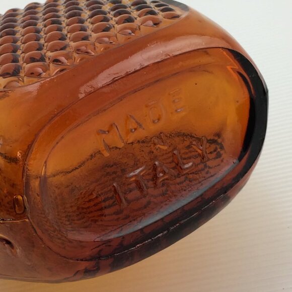 Vtg Empoli Amber Italian Art Glass Bottle Decanter Missing Stopper Diamond Point - Picture 9 of 10